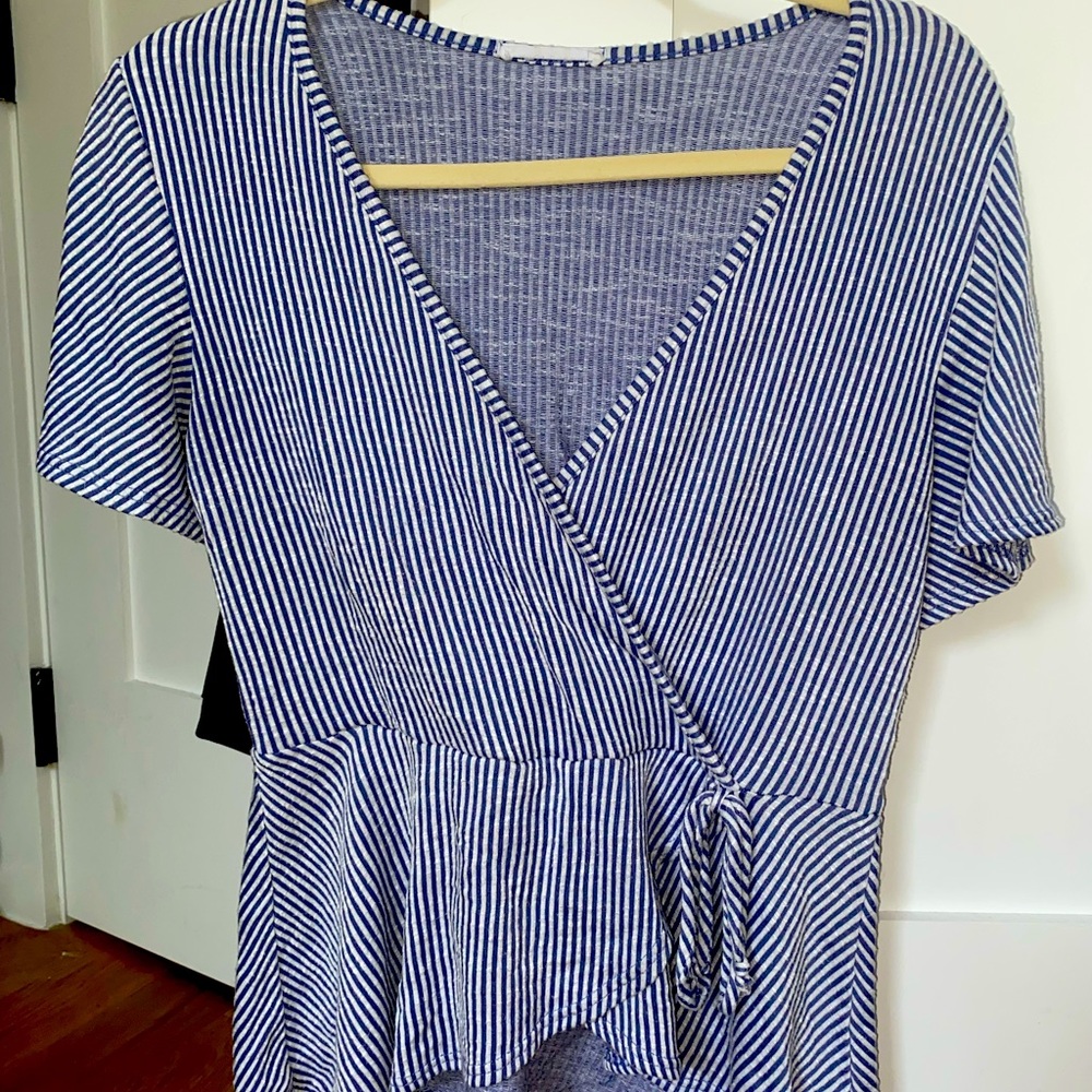 Blue + White Striped Wrap Top *Great Condition!*